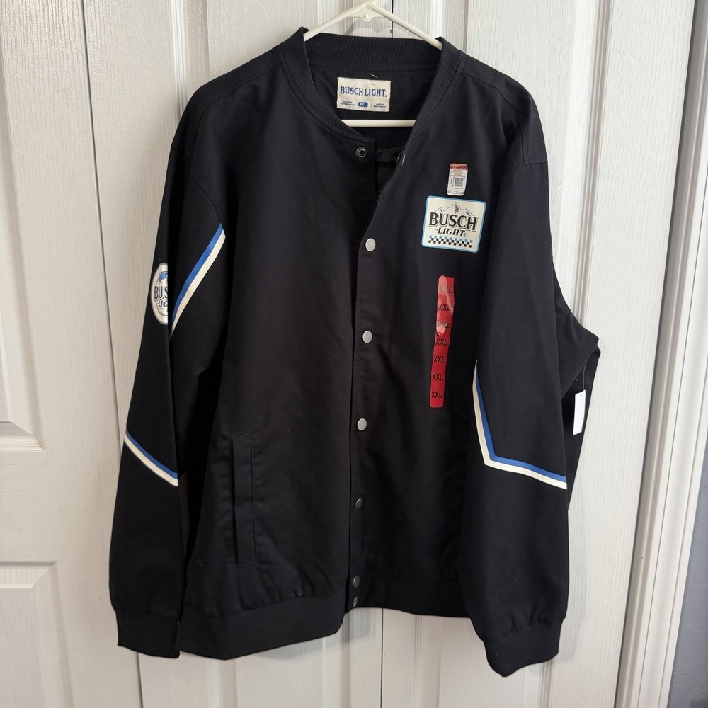 Busch Light Snap Button Bomber Jacket Smooth to the Finish Graphic Men's Sz XXL